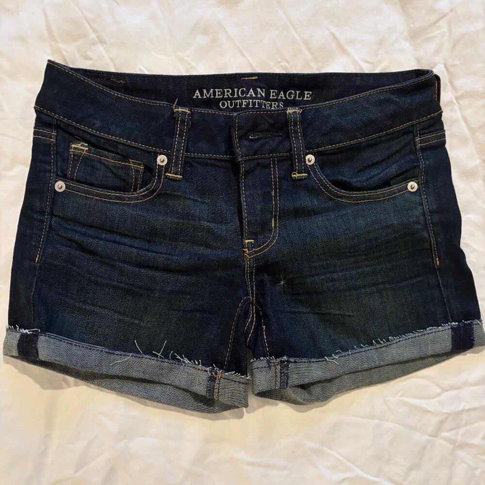 American Eagle Midi Jean Shorts | Size 4 | Dark Rinse